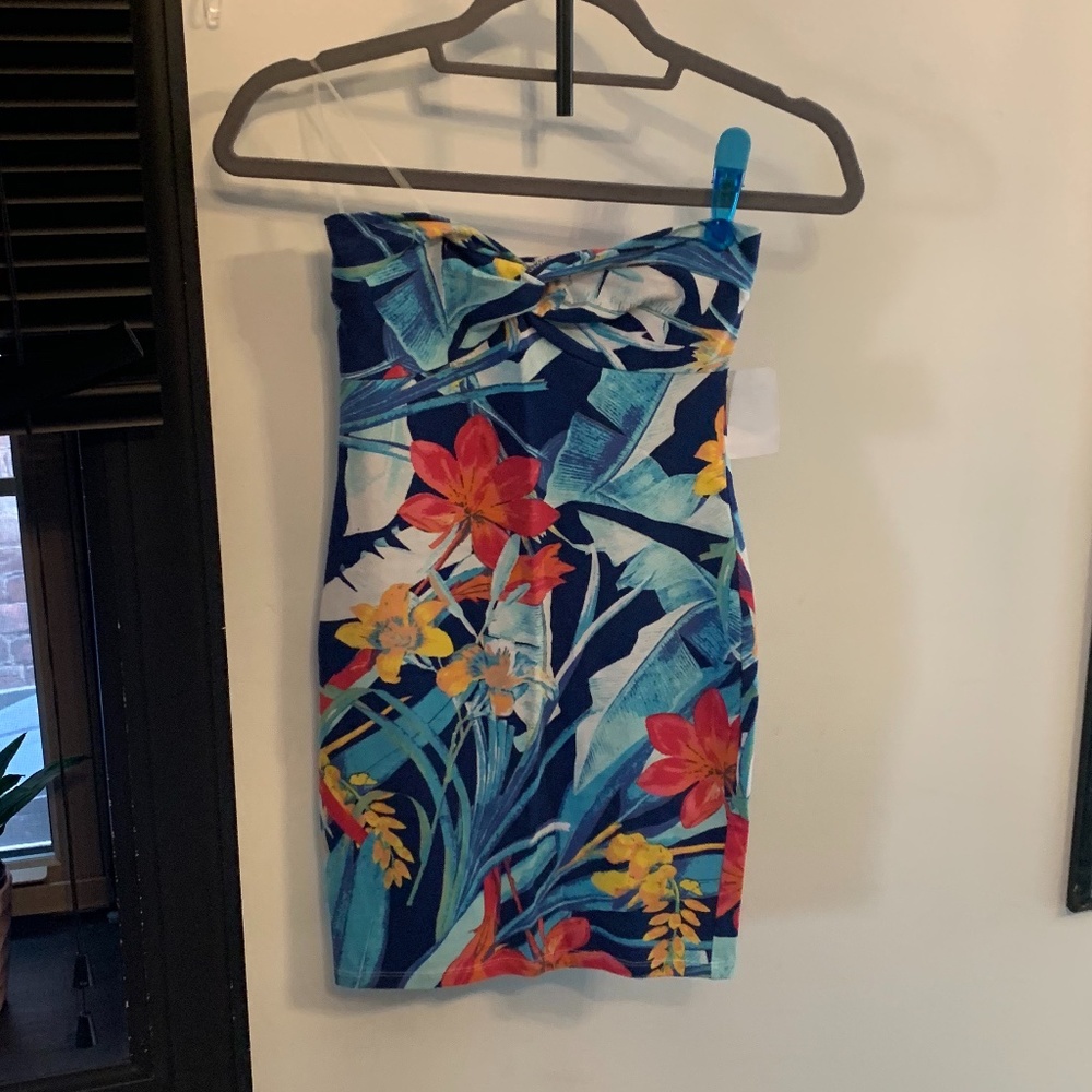 Women's Strapless Floral Print Bodycon Dress